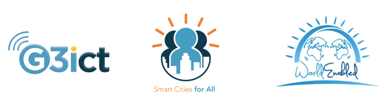 From left to right logos read: G3ict, Smart Cities for All,  World Enabled