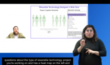 Screenshot of the vodeo playing, shows web tool, Clint Zeagler, ASL interpreter, and captions.